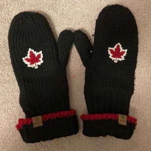 Black knit Canada mittens.
